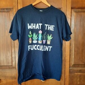 "What The Fucculent" Humor Succulent Cactus 100% Cotton Navy Blue T-shirt